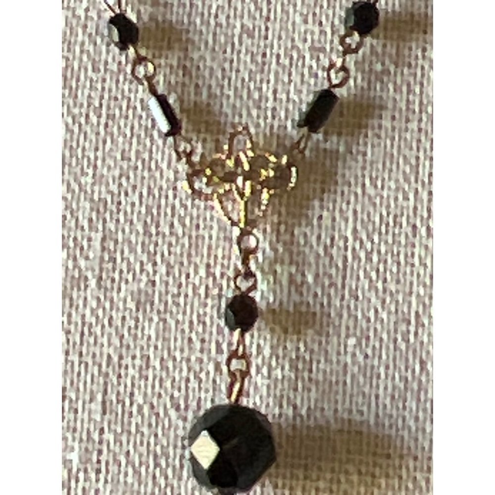 1928 Black Faceted Glass "Y" Necklace -- 18"